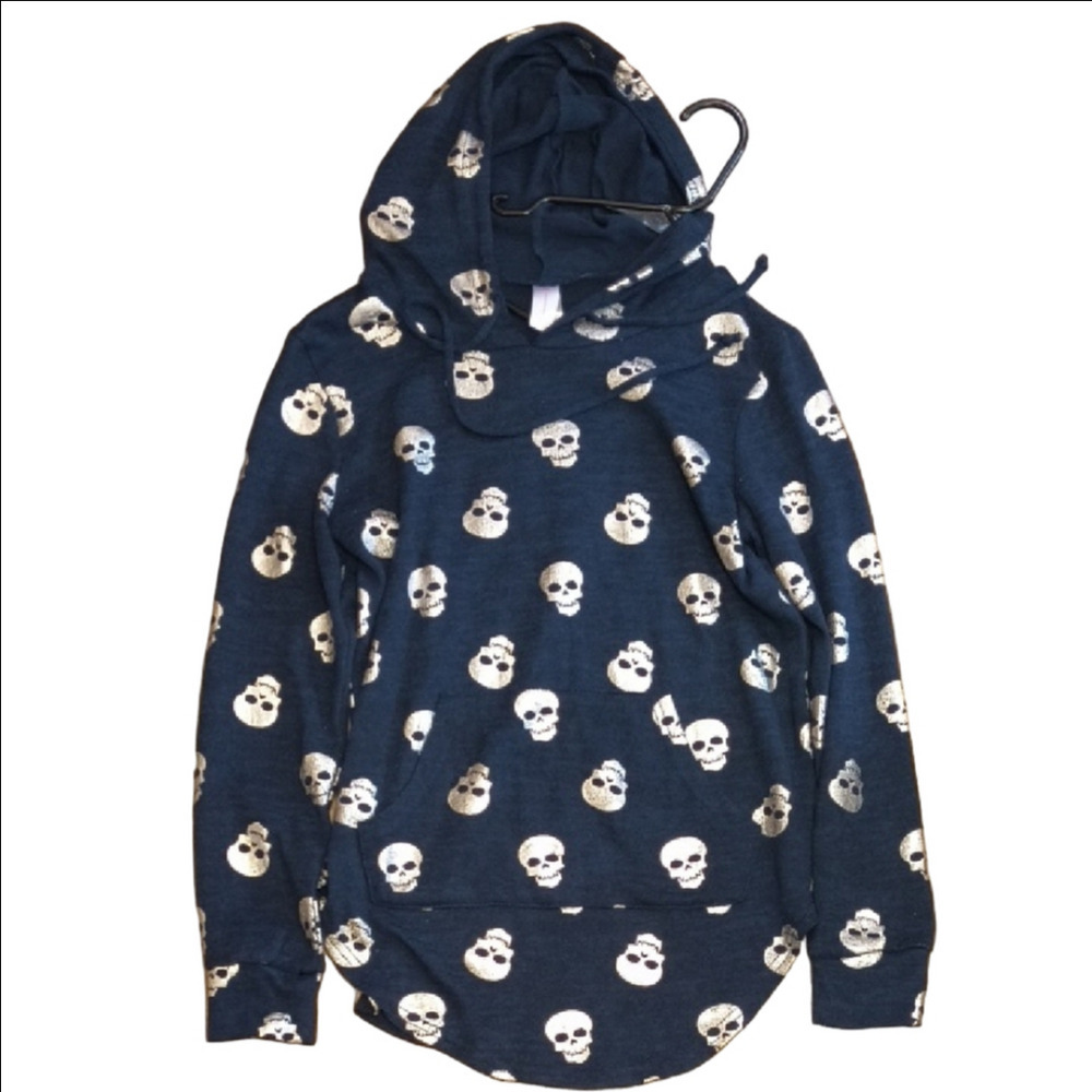No Boundaries Kids Blue White Skull Print Unisex Hoodie